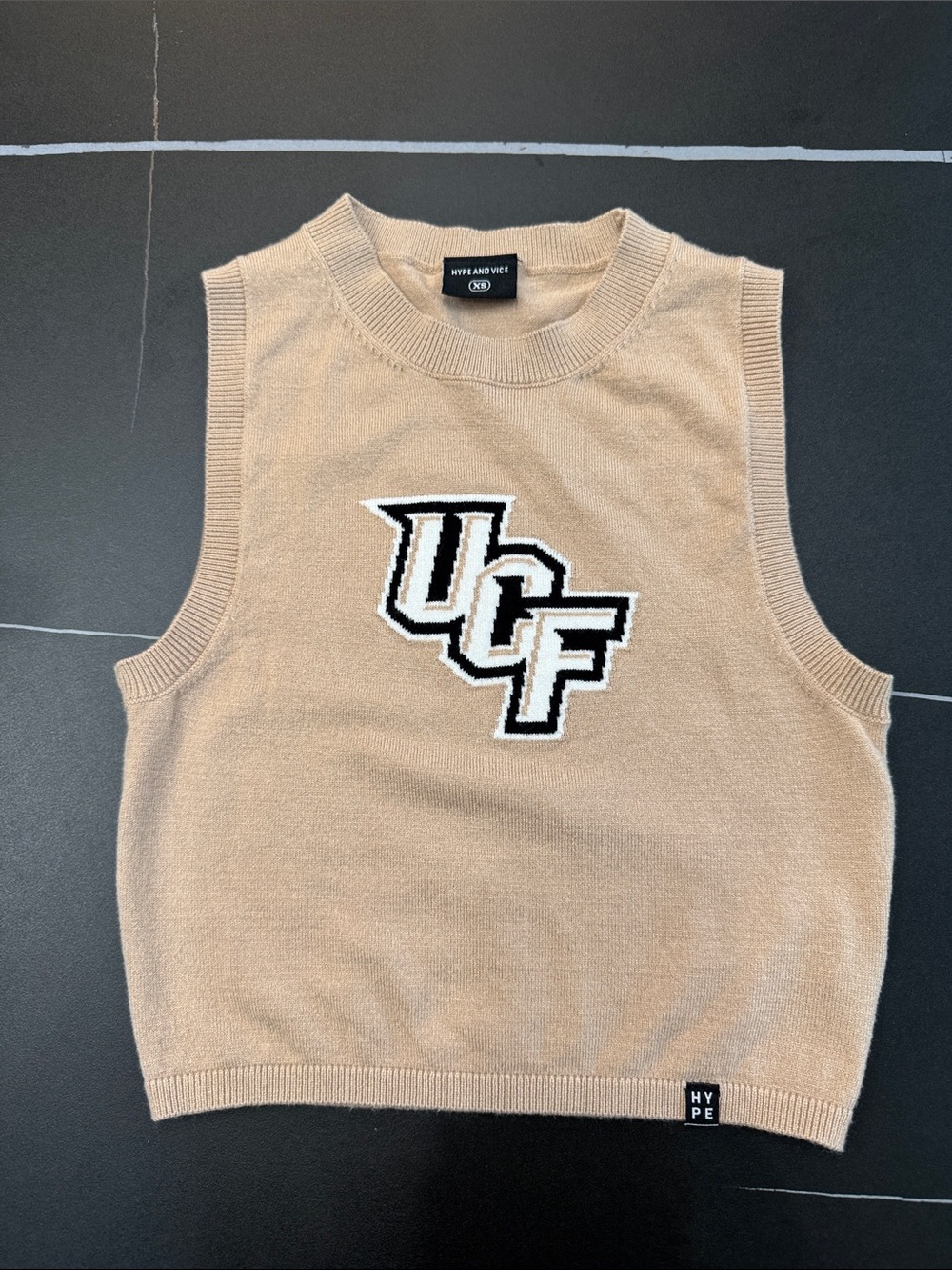 HYPE AND VICE Beige UCF Logo Knit Crop Vest